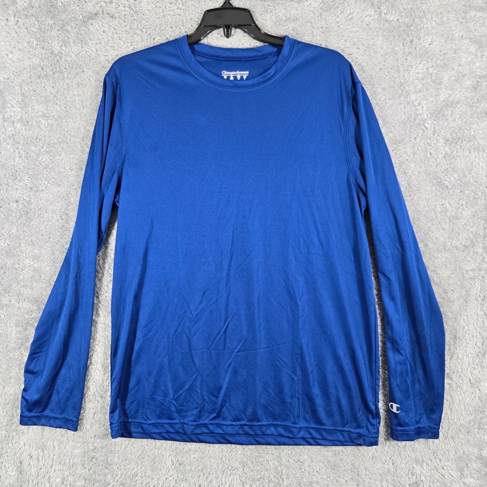 Champion Performance Mens Long Sleeve Shirt Royal Blue Crew Neck Size M X248337